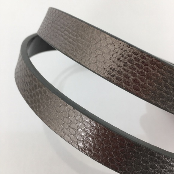 Michael Kors Thin Reversible Belt Black Patent Leather Silver Snakeskin Size L - Picture 2 of 14